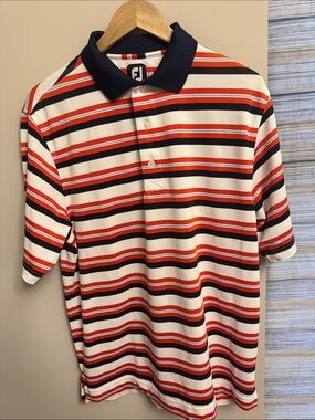 FootJoy Striped Polo Shirt in White, Red & Navy size M